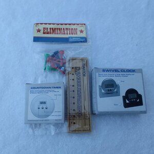 Bundle tricky elimination board games-brain teasers, & quartz clocks, brand new